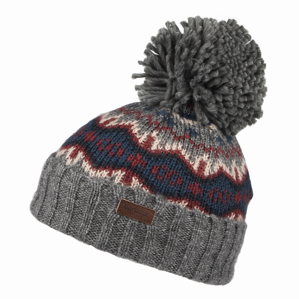 Barbour Hats Kids Case Fair Isle Bobble Hat - Grey