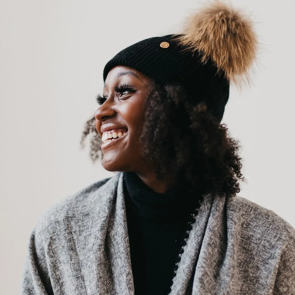 Double Fur Pom. Angora Knit Beanie