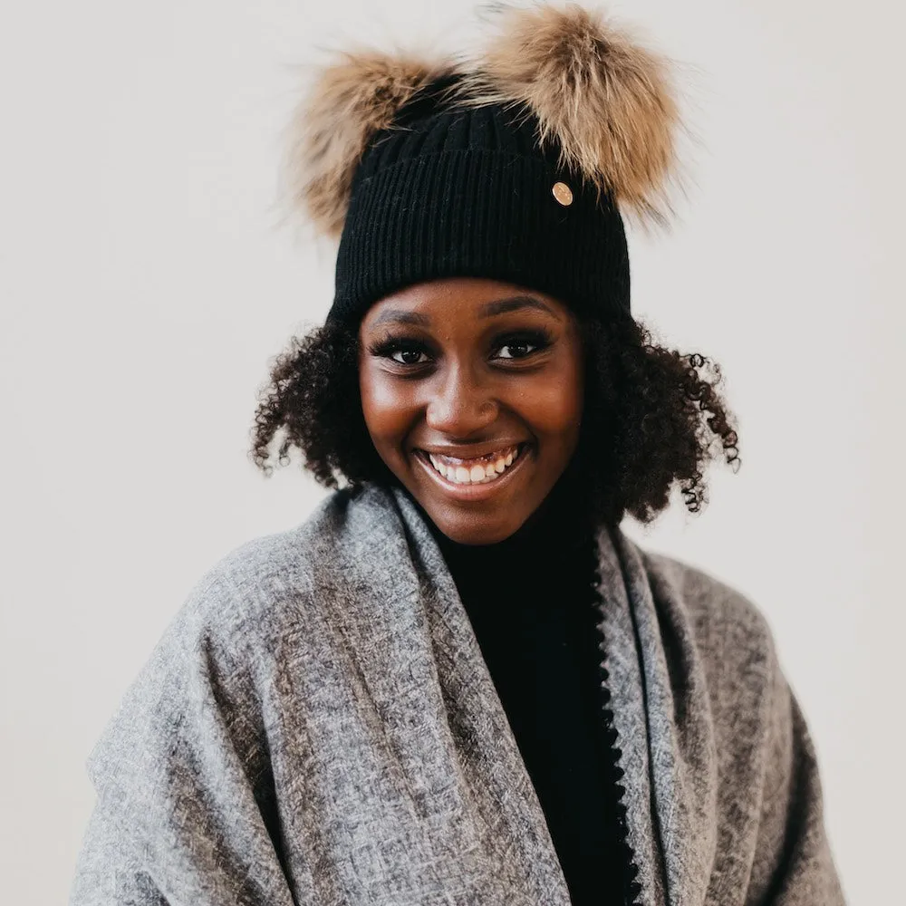 Double Fur Pom. Angora Knit Beanie