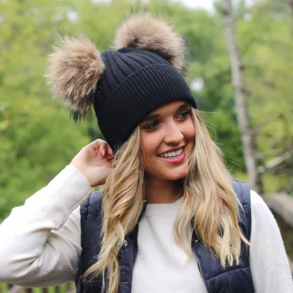 Double Fur Pom. Angora Knit Beanie