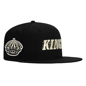 New Era 59Fifty Los Angeles Kings Logo Patch Script Hat - Black. Metallic Silver