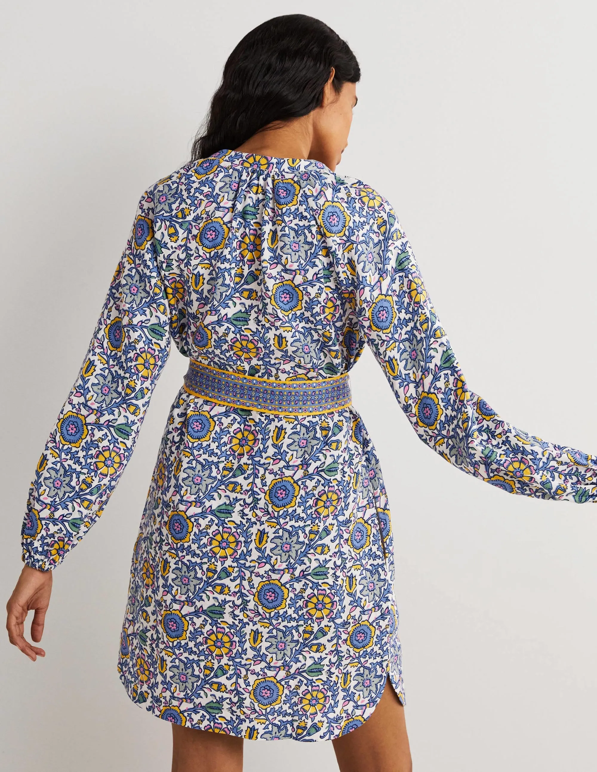 Notch Neck Linen Mini Dress-Riviera Blue. Enchanting Twig