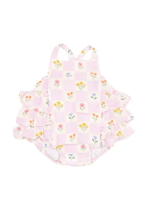 Ruffle Sunsuit - Floral Check