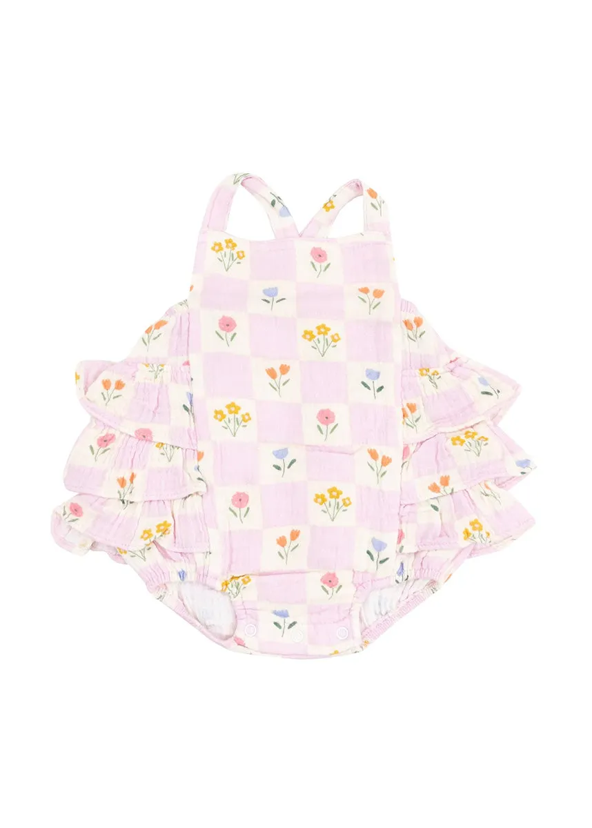 Ruffle Sunsuit - Floral Check