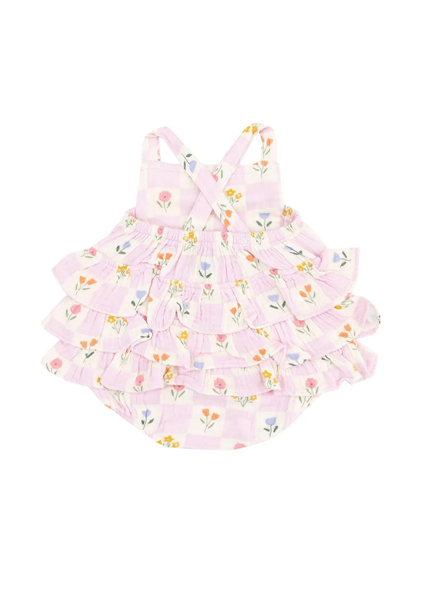 Ruffle Sunsuit - Floral Check