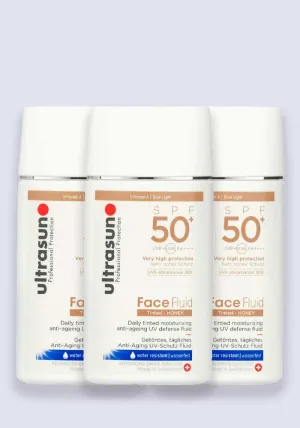 Ultrasun Face Fluid Daily Tinted Anti-Ageing Protection SPF 50  40ml - 3 Pack Saver