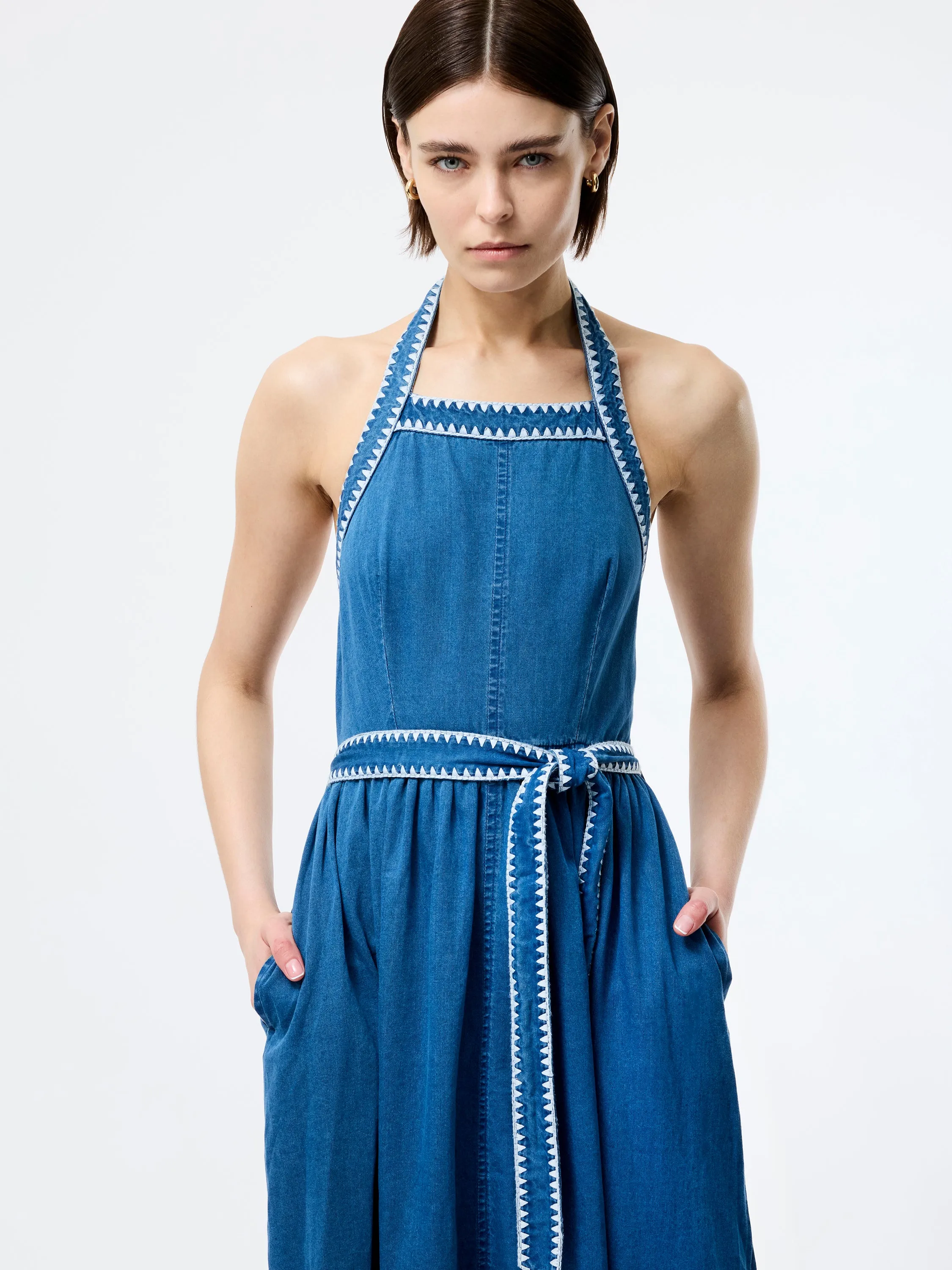 Zaves Chambray Halterneck Midi Dress